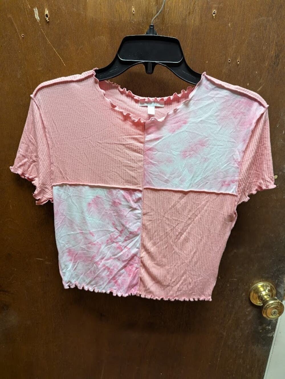 NEW Abound pink crop top lettuce edge short sleeve Size Large Tshirt
